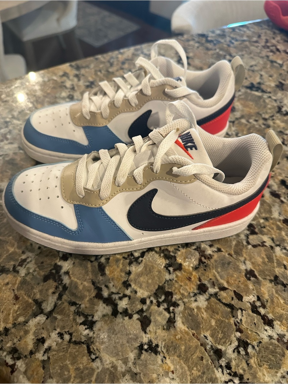 Nike Kids Low-Top Sneakers in White, Blue, Navy & Red